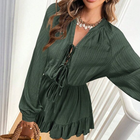 Green Casual Women's Long Sleeve Jumpsuit - Picture 5 of 6